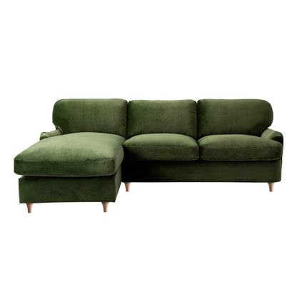 Daphnis Fern Green Velvet Sofa Bed, Grande Chaise Left Hand Facing
