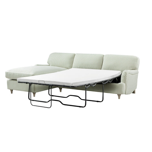Daphnis Green Striped Linen Blend Sofa Bed, Grande Chaise Left Hand Facing