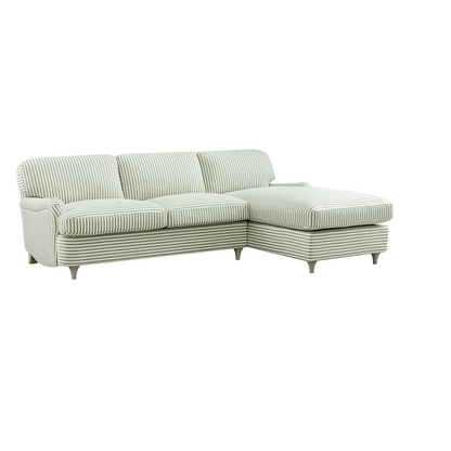 Daphnis Green Striped Linen Blend Sofa Bed, Grande Chaise Right Hand Facing