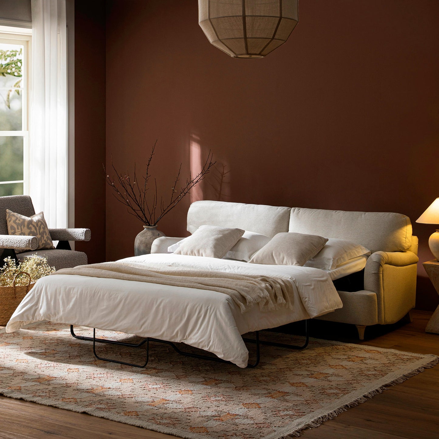 Daphnis Oatmeal Fabric Sofa Bed, Large 3-Seater