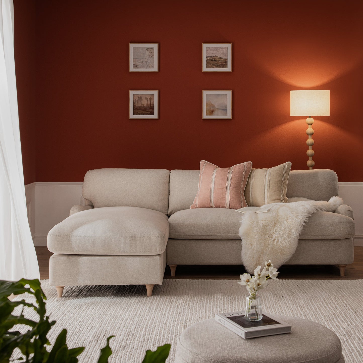 Daphnis Oatmeal Fabric Sofa Bed, Grande Chaise Left Hand Facing