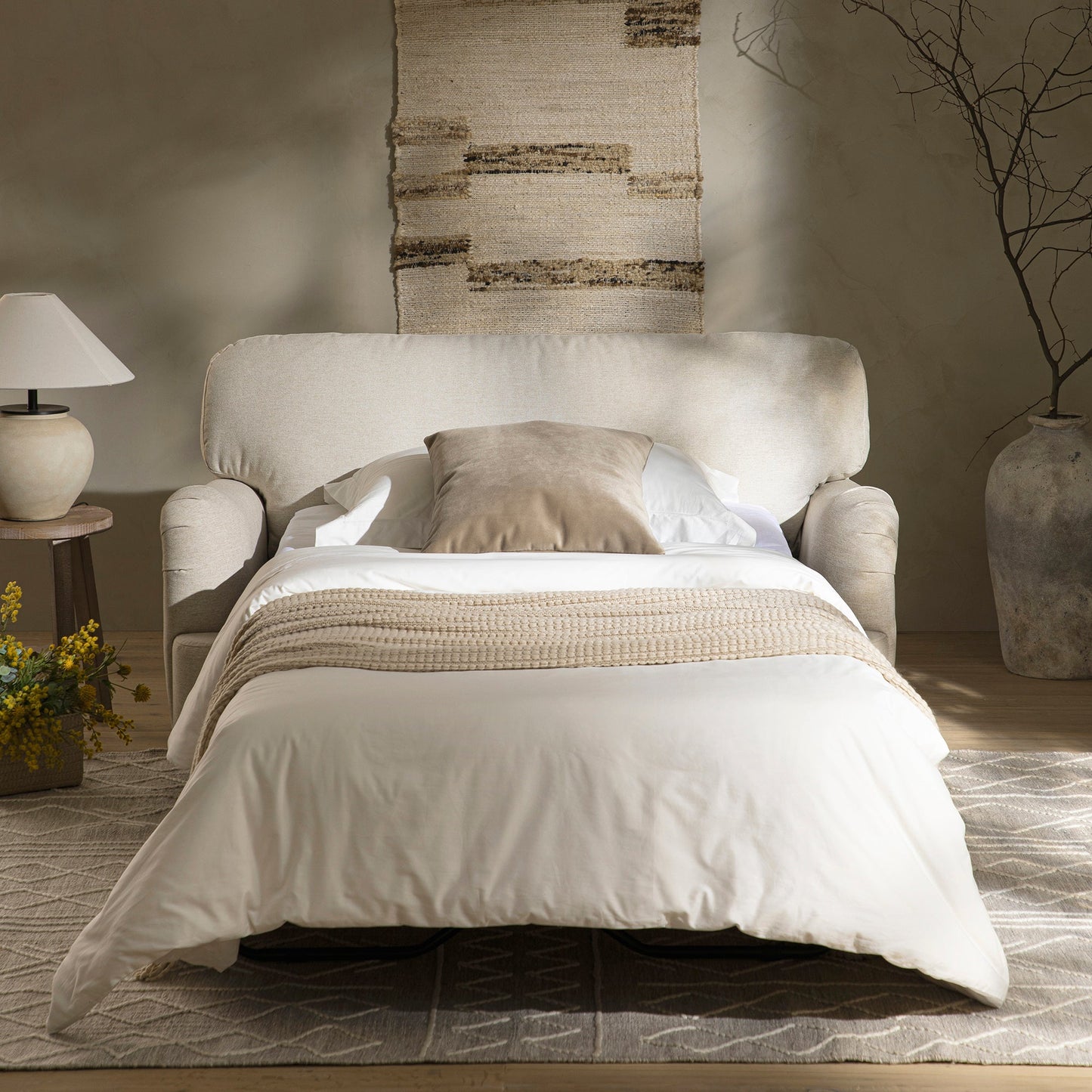 Daphnis Oatmeal Fabric Sofa Bed, Loveseat