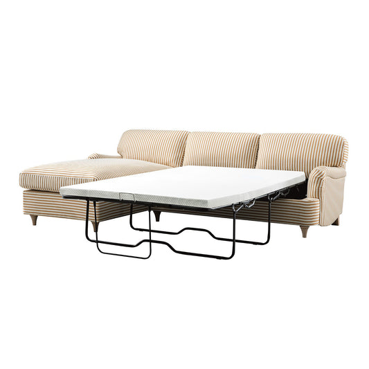 Daphnis Ochre Striped Linen Blend Sofa Bed, Grande Chaise Left Hand Facing