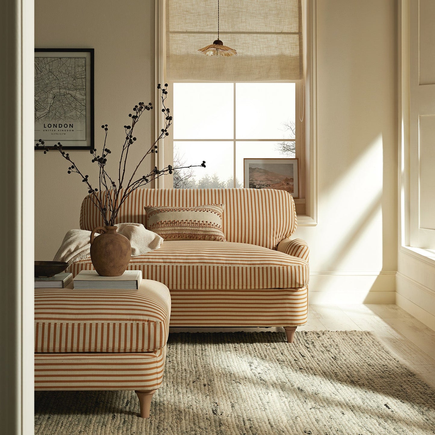 Daphnis Ochre Striped Linen Blend Fabric Sofa Bed, Loveseat