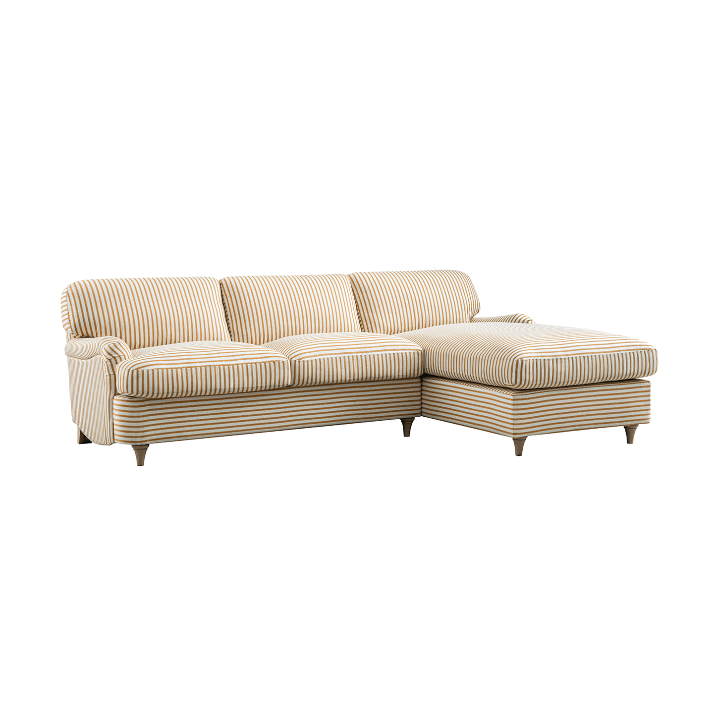Daphnis Ochre Striped Linen Blend Sofa Bed, Grande Chaise Right Hand Facing