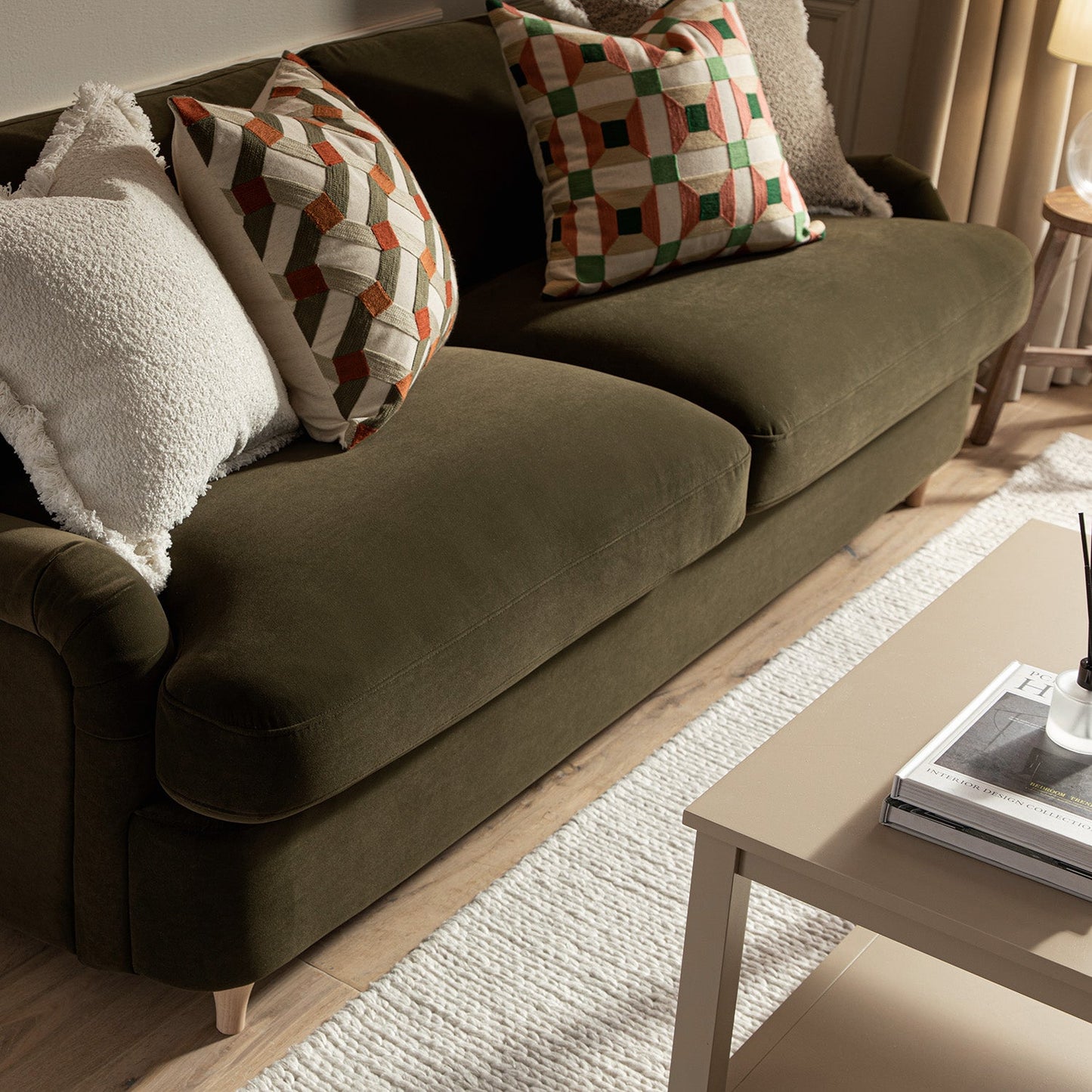 Daphnis Seaweed Velvet Sofa Bed, Large 3-Seater