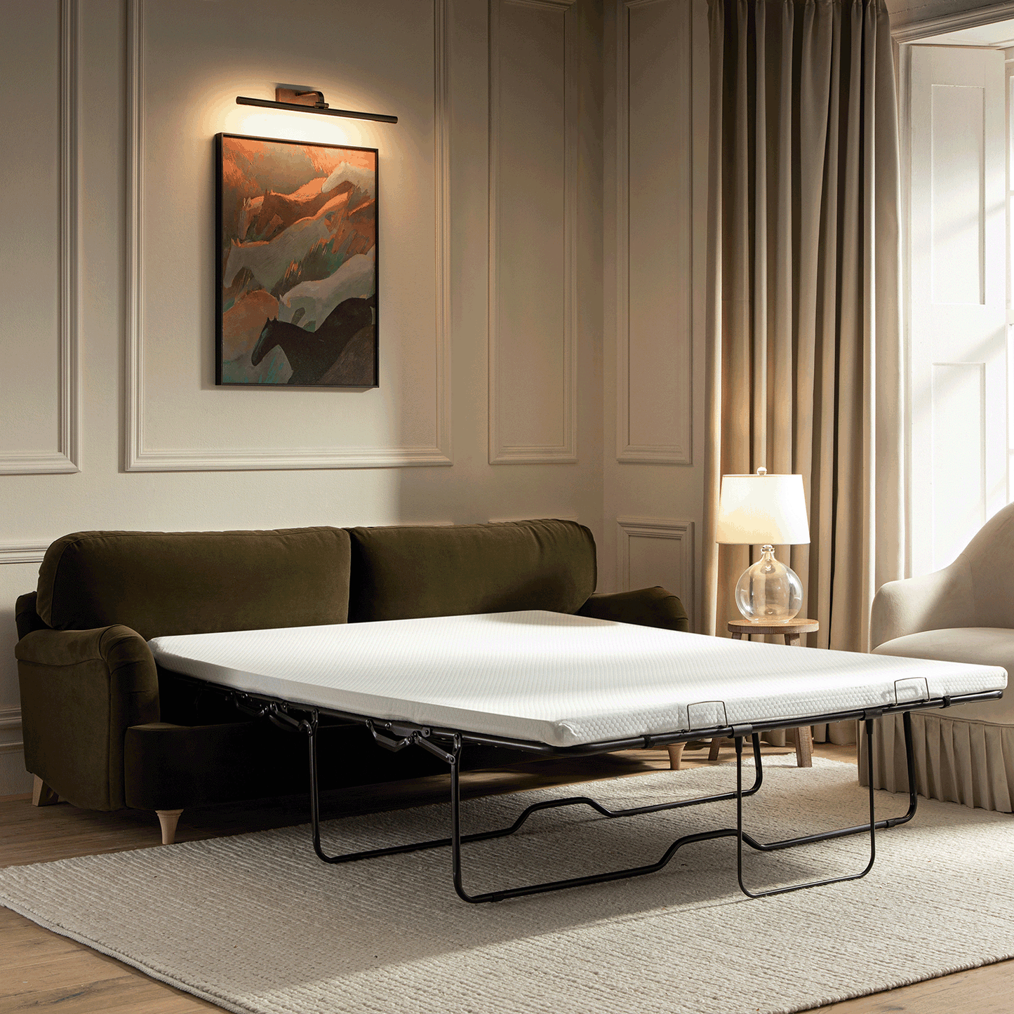 Daphnis Seaweed Velvet Sofa Bed, Large 3-Seater