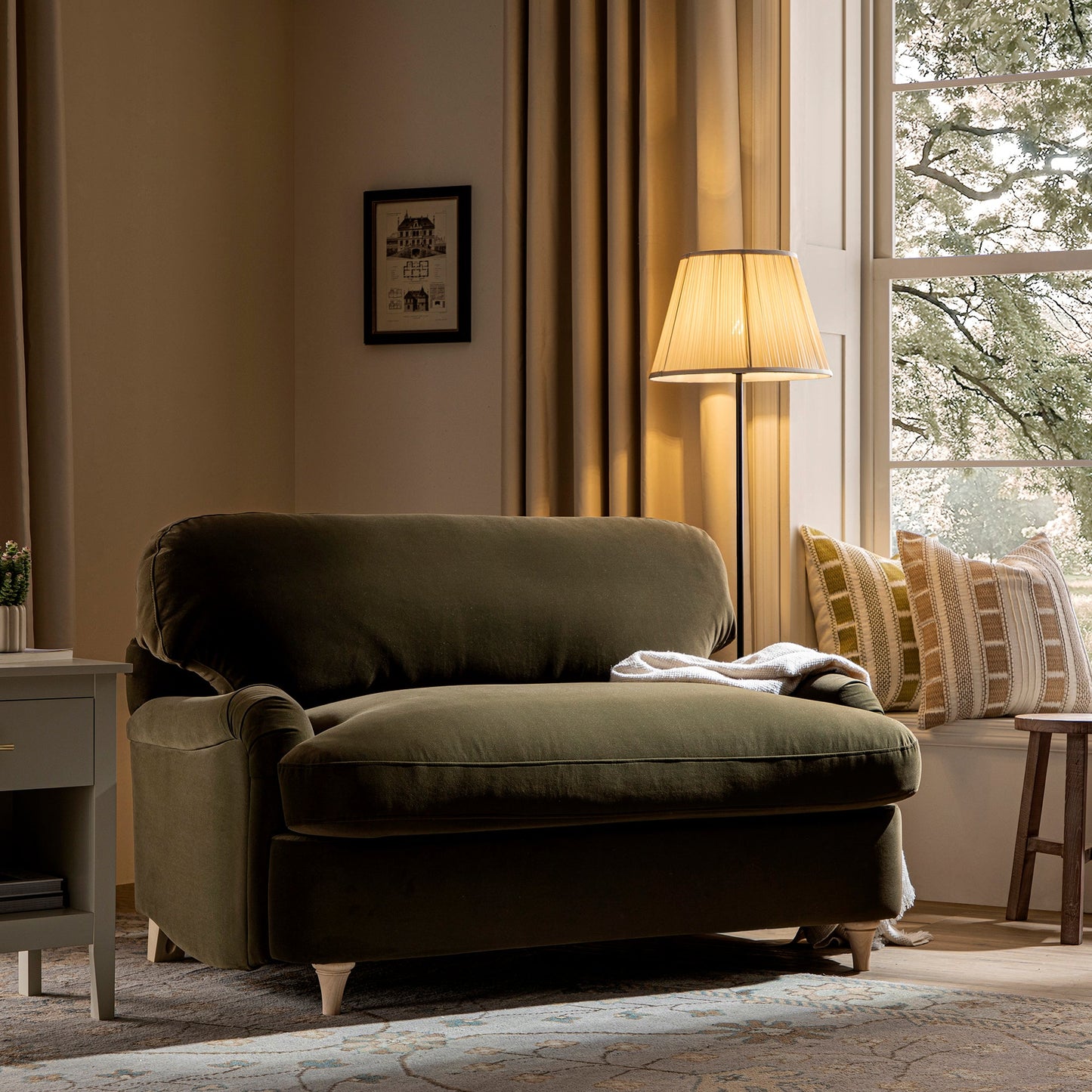 Daphnis Seaweed Velvet Sofa Bed, Loveseat