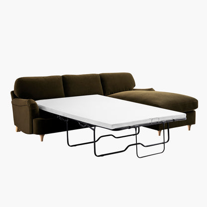 Daphnis Seaweed Velvet Sofa Bed, Grande Chaise Right Hand Facing