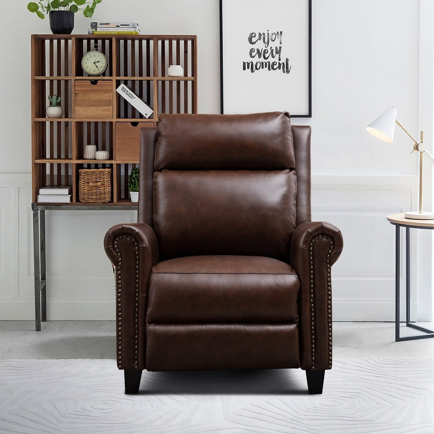 Genuine Leather Push Back Recliner Chair with Comfortable Arms and Back