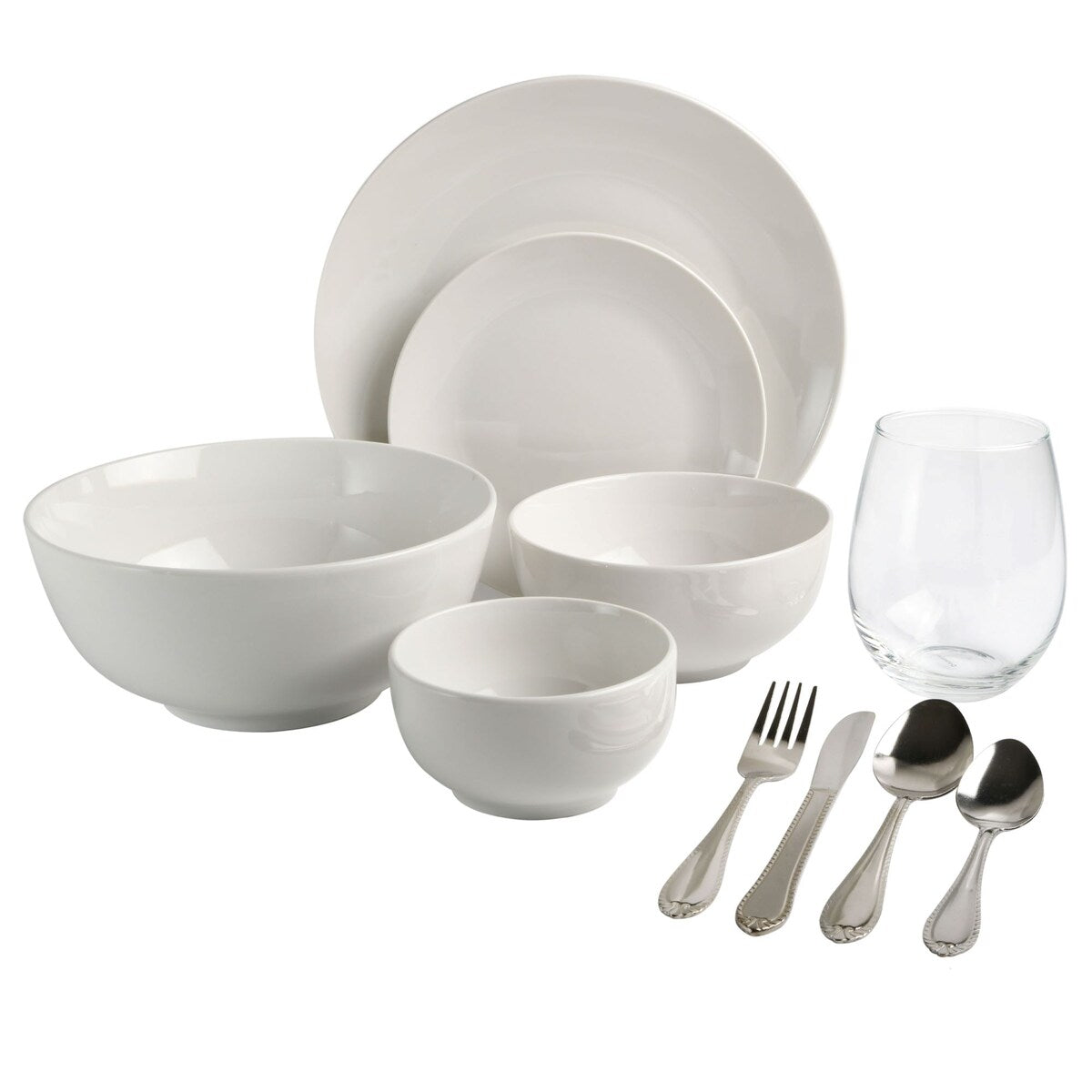 Gibson Home All U Need 60 Piece Plates, Bowls, Glassware, Forks, Spoons, and Knives (Service for 6) Dinnerware Set