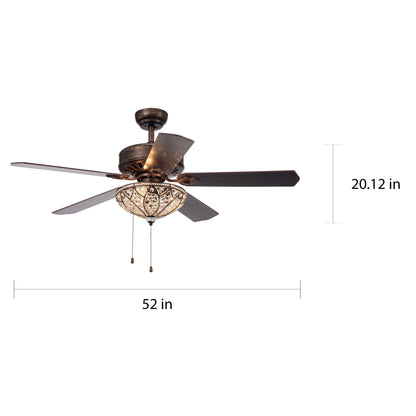 Gliska Rustic Bronze 5-blade Lighted Ceiling Fan with Crystal Shade