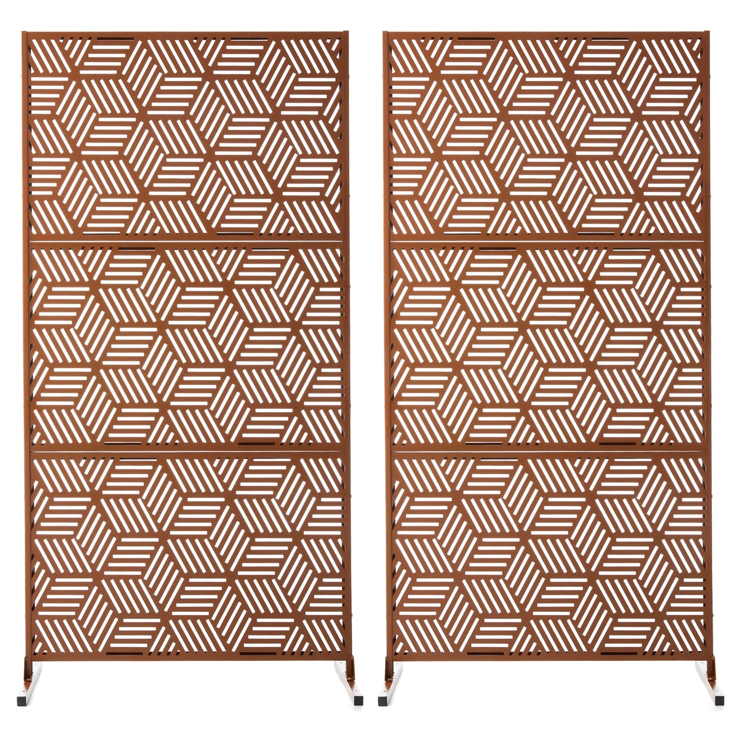 Glitzhome 6ft Galvanized Floral Patterned 3-Panel Privacy Screen Room Divider Fences