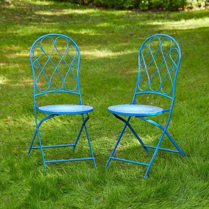 Glitzhome Outdoor Metal Folding Bistro Set 3PCS Patio Table Chairs