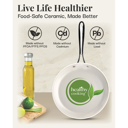 Gotham Steel Cream 12 Piece Pots and Pans Ultra Nonstick Ceramic Cookware Set with Stay Cool Handles