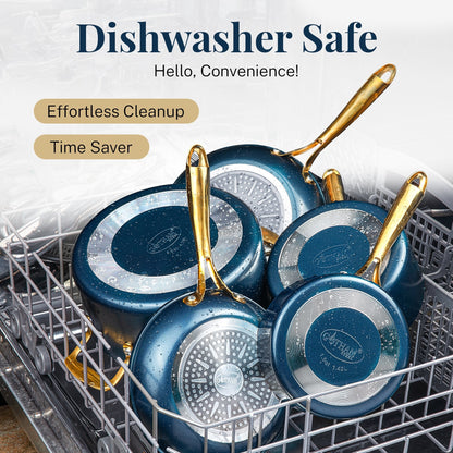 Gotham Steel Cream/Navy 12 pc Nonstick Cookware Set