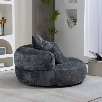 Gray Oversized 42.52 Chenille Lazy Bean Bag Single Sofa with Three Pillows for Bedroom