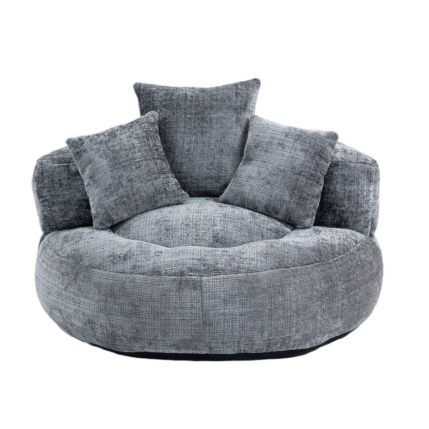 Gray Oversized 42.52 Chenille Lazy Bean Bag Single Sofa with Three Pillows for Bedroom