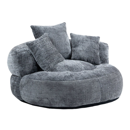 Gray Oversized 42.52 Chenille Lazy Bean Bag Single Sofa with Three Pillows for Bedroom
