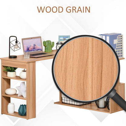 HomCom Modern L Shaped Rotating Computer Desk with Bookshelves