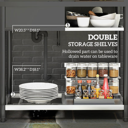 HOMCOM Outdoor Utility Sink, Deep Stainless Steel Sink, Free Standing Single Bowl Kitchen Sink, 39 Inch - 39 Inch