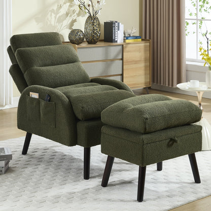 HOMYKA Accent Lounge Chair with Adjustable Backrest Storage Ottoman
