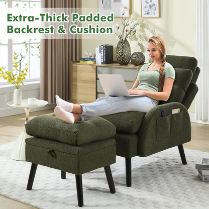 HOMYKA Accent Lounge Chair with Adjustable Backrest Storage Ottoman