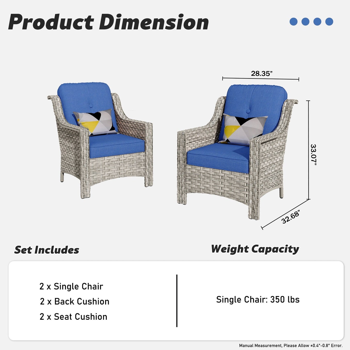 HOOOWOOO 2-piece High Back Wicker Rattan Outdoor Patio Chair Set