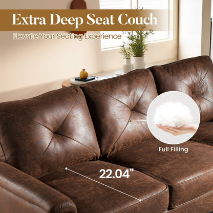 HOOOWOOO Mid-Century 3-Seat Upholstered Sofa with Wood Legs for Living Room