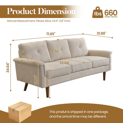 HOOOWOOO Mid-Century 3-Seat Upholstered Sofa with Wood Legs for Living Room