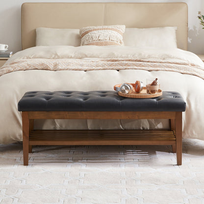 Entryway Shoe Bench Storage Bench Fabric Solid Wood, 43-inch Upholstered Bench for Living Room, Bedrooms