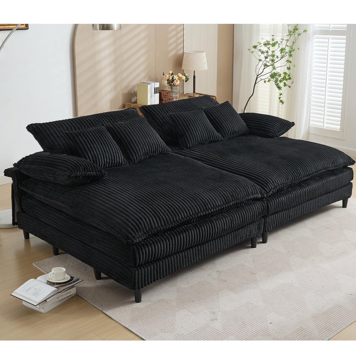 Harmonia 109 W Oversized Corduroy Sofa Bed, Deep Seat Double Lounge Chaise with 4 Pillows