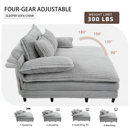 Harmonia 109 W Oversized Corduroy Sofa Bed, Deep Seat Double Lounge Chaise with 4 Pillows