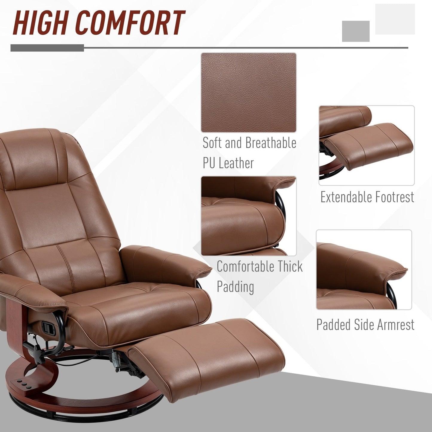 HomCom Faux Leather Adjustable Manual Swivel Base Recliner Chair with Comfortable and Relaxing Footrest