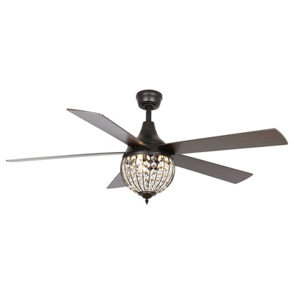 52 Industrial Black Wood 5-blade Crystal Ceiling Fan with Remote