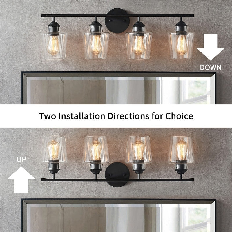 KAWOTI 4-Light Dimmable Metal Bathroom Vanity Light with Glass Shade