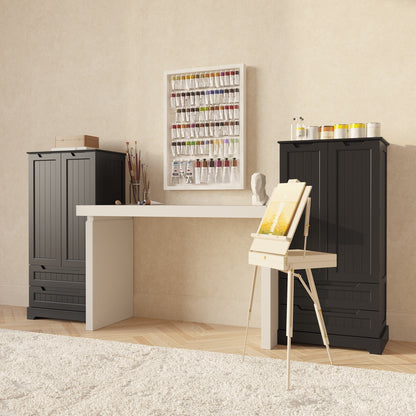 Kitchen Storage Pantry Cabinet, Freestanding Bathroom Storage Cabinet with 2 Doors and Drawers