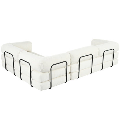 L-Shaped Modular Sofa Bed in Corduroy Fabric