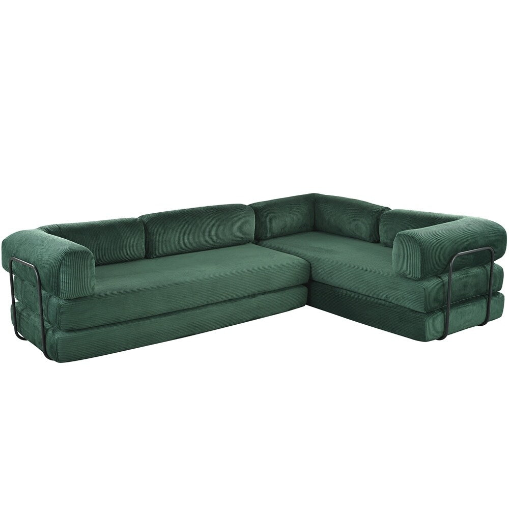 L-Shaped Modular Sofa Bed in Corduroy Fabric