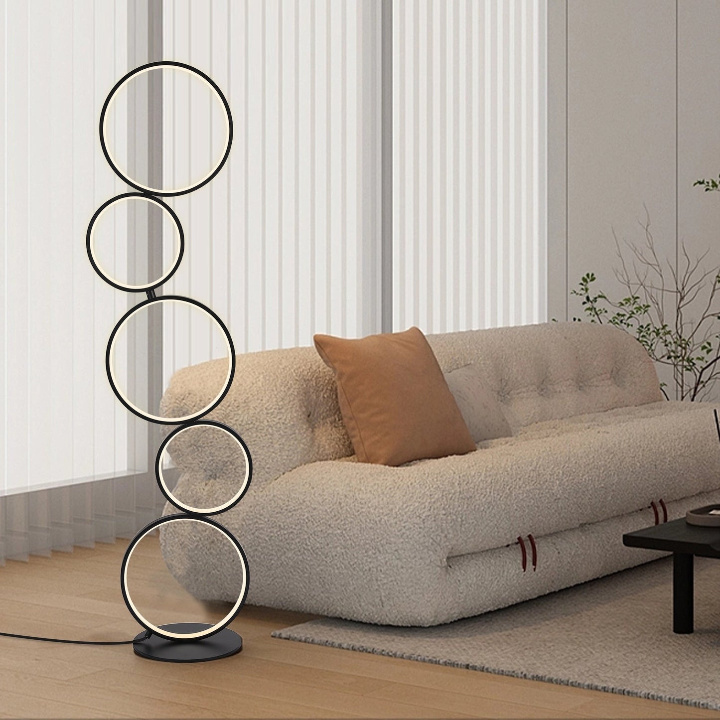 LED Modern Dimmable Floor Lamp, 3 Way Bright Corner Stand lamp with 5-Ring for Living Room