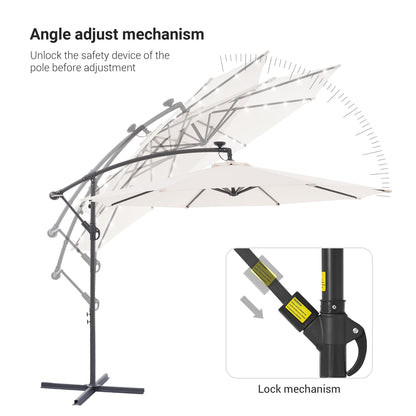 LIVOOSUN 10ft LED Patio Offset Umbrella With Cross Base