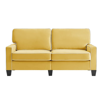 Sherbrook Large 2-Seater Mustard Yellow Velvet Sofa with Contrasting Piping