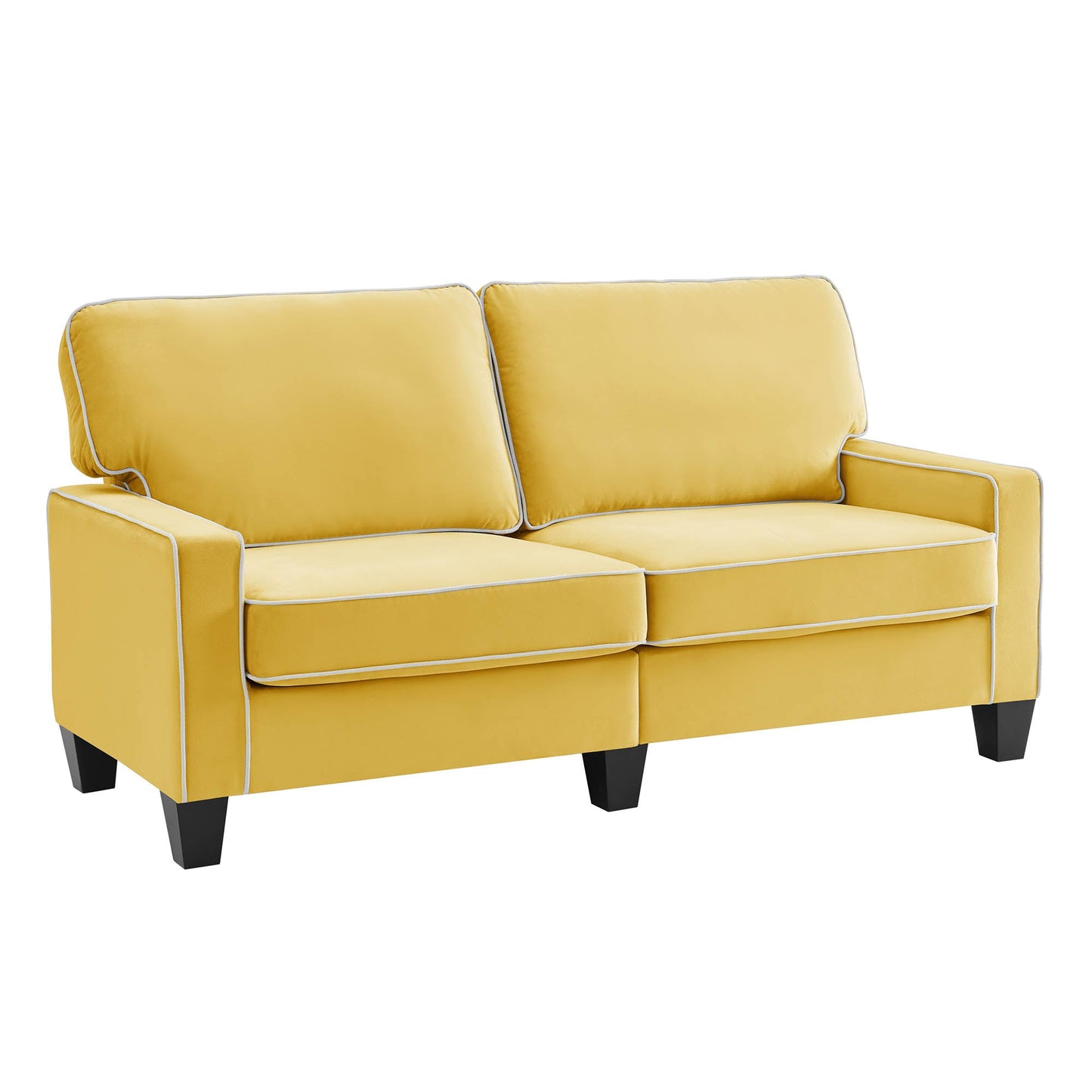 Sherbrook Large 2-Seater Mustard Yellow Velvet Sofa with Contrasting Piping
