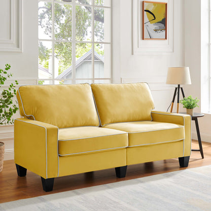 Sherbrook Large 2-Seater Mustard Yellow Velvet Sofa with Contrasting Piping