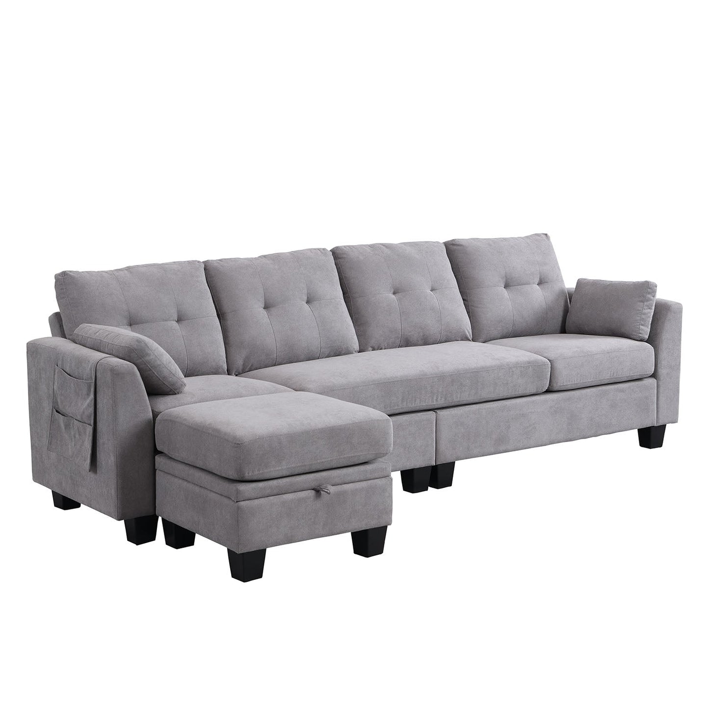 Brunswick Large 4-Seater Storage Chaise Sofa in Light Grey
