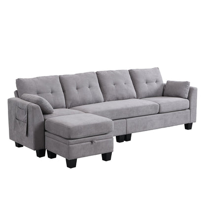 Brunswick Large 4-Seater Storage Chaise Sofa in Light Grey