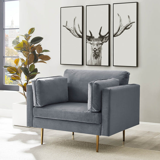 Pelham Grey Velvet Fabric Armchair