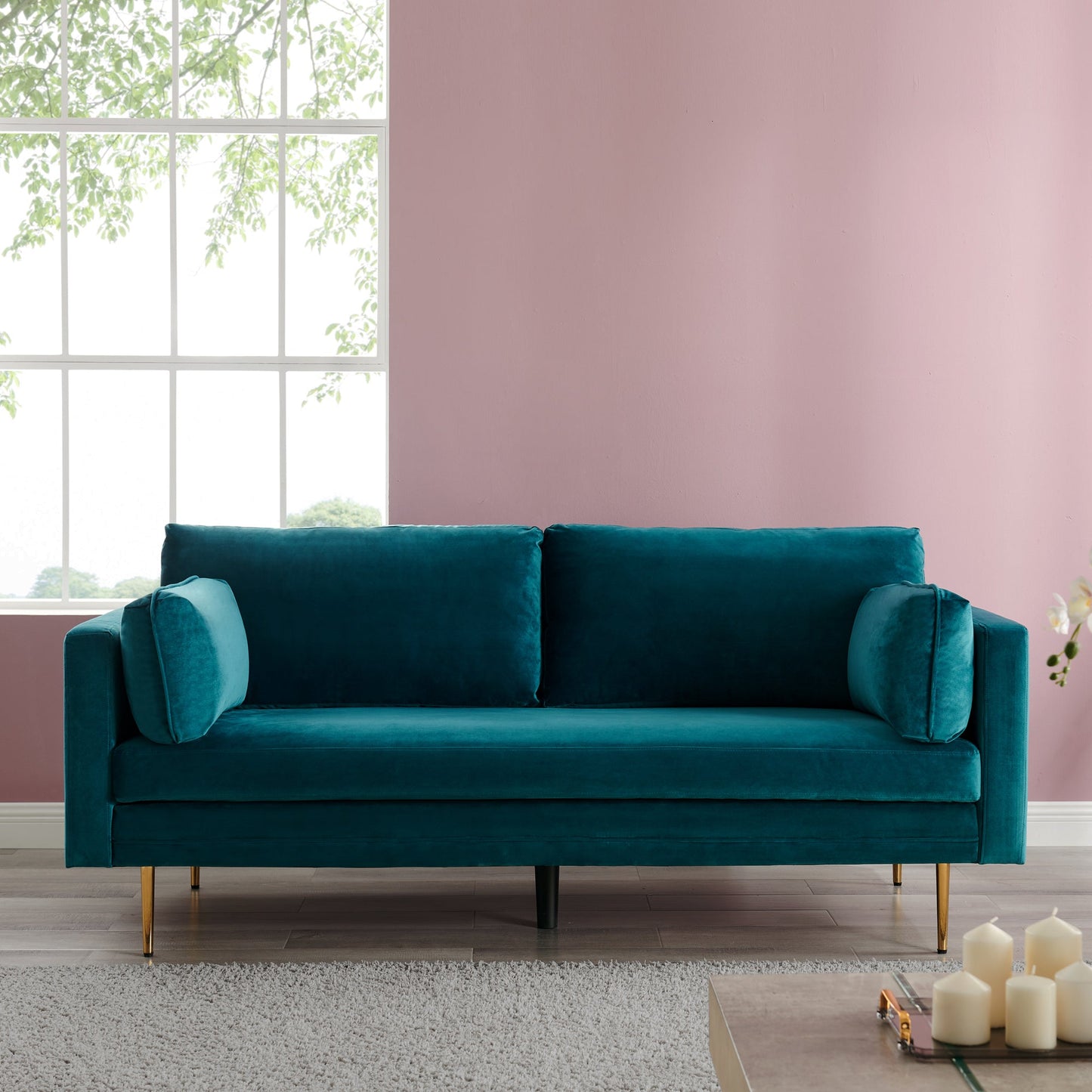 Pelham Teal Blue Velvet Fabric Sofa