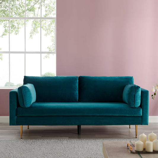 Pelham Teal Blue Velvet Fabric Sofa