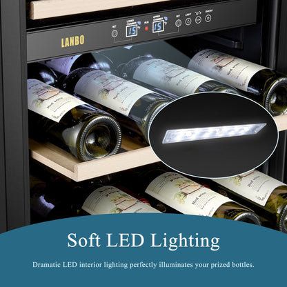 Lanbo 20-Inch 64 Bottle Dual Zone Freestanding Wine Cooler, Stainless Steel Trimmed Glass Door With Two Safety Lock